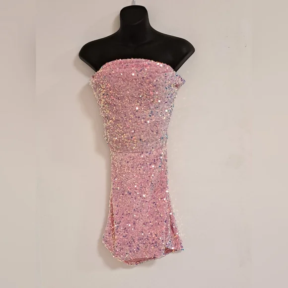Lucy In The Sky Los Angeles Pink Sequin Mini Bodycon Dress Misses Large - Picture 4 of 8